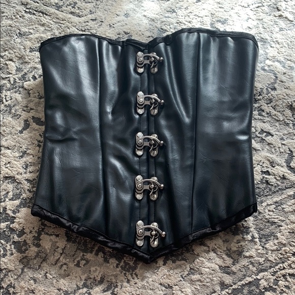 Tops - Sleek Black and Silver Corset with Structured Design